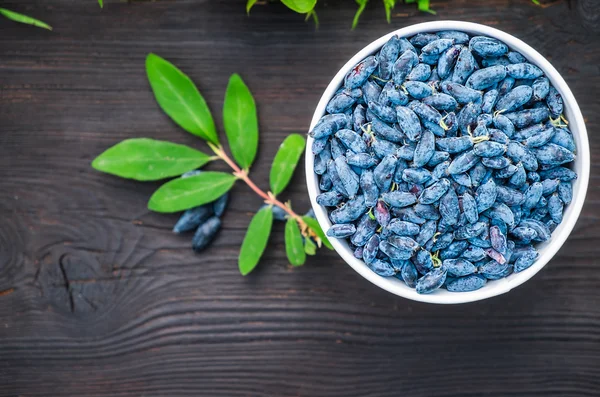 Honeysuckle berries in white bucket — Stock Photo, Image