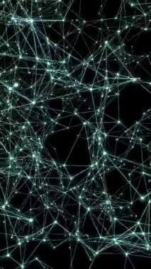 Soyut hareket eden çokgen ağı. Pleksus, bilim, bağlantılar, kablo, sistem ve dijital, geometri, veri, teknoloji. Dikey biçim, 3 boyutlu canlandırma