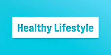 Sağlıklı yaşam tarzı. Mavi arka planda kesikli harfler. Sağlıklı beslenme, diyet, aktif yaşlılar, spor, iyi duruş, bakım, tıbbi durum.