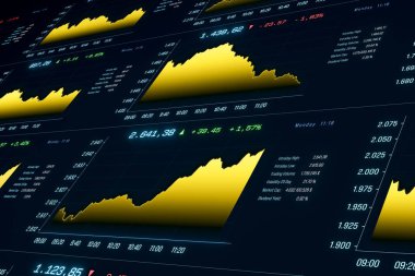 Borsa ve borsa, yukarı aşağı hareket eden grafikler, indeks verileri, piyasa araştırmaları. 