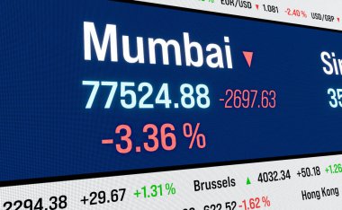 Mumbai, Hindistan 'da düşen borsa. Hindistan hisse fiyatları düşüyor. Risk, ticaret, çöküş, durgunluk, ayı pazarı. 3B illüstrasyon