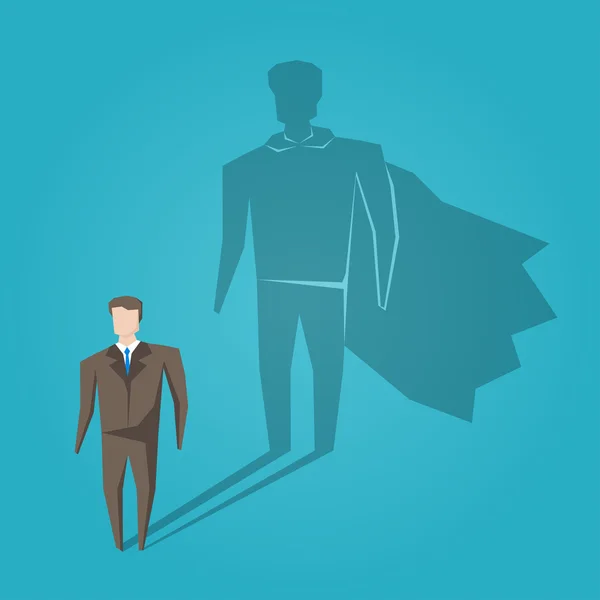 Businessman with superhero's shadow — Stock Vector