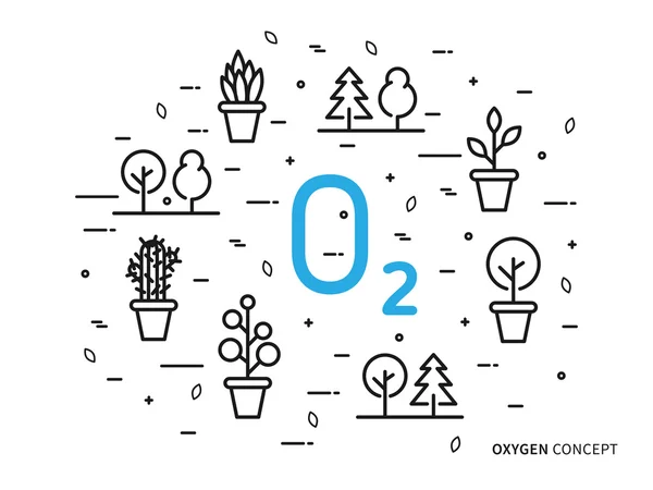 O2 (oxigén) lineáris házi növényekkel — Stock Vector