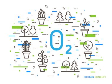 O2 (oxygen) linear with house plants clipart