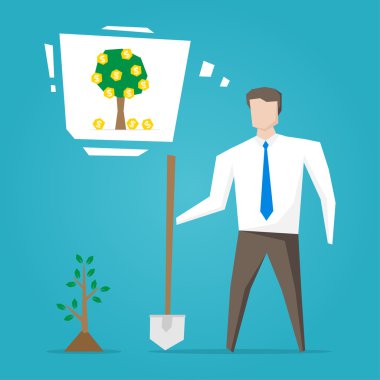 İşadamı bitki ve spade ile 