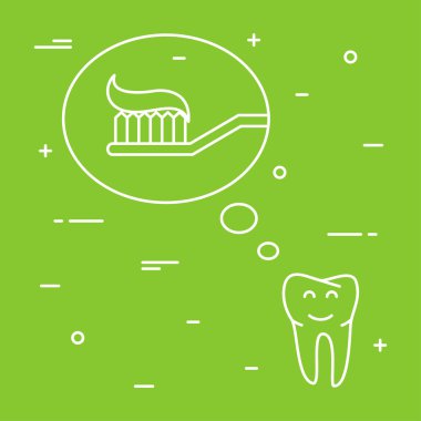 Tooth thinks about toothbrush with toothpaste 