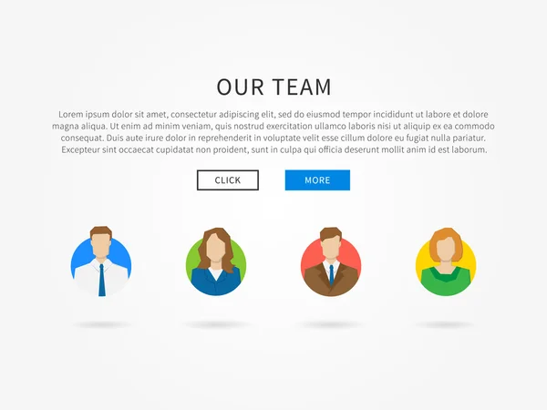 Página da nossa equipe com avatares coloridos — Vetor de Stock