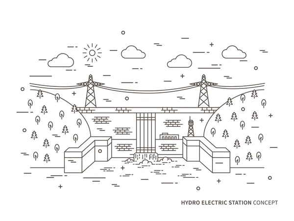 Estación hidroeléctrica lineal — Vector de stock