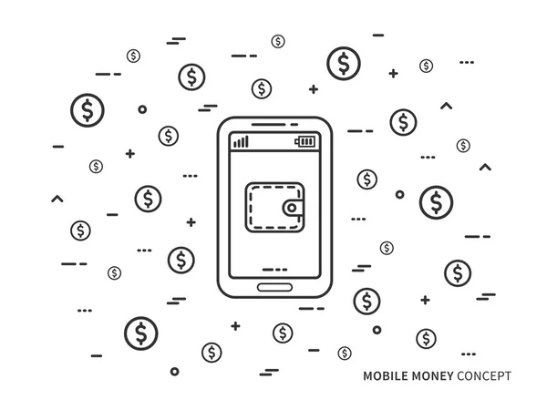 Portafogli mobile con monete — Vettoriale Stock