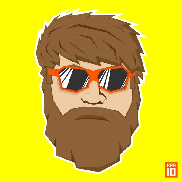 Hipster personaggio faccia con barba — Vettoriale Stock