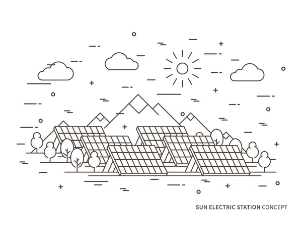 Stazione elettrica lineare del sole — Vettoriale Stock