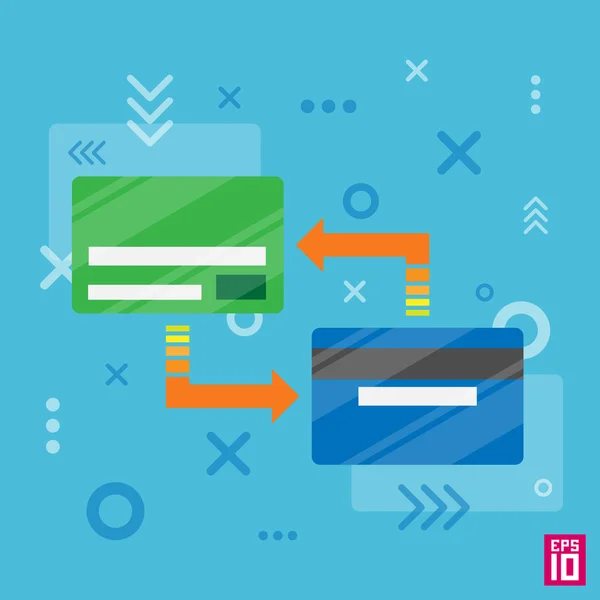 Traitement de transfert de cartes de crédit avec des flèches — Image vectorielle