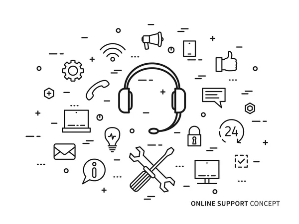 Soporte en línea, línea de ayuda 24 horas — Archivo Imágenes Vectoriales