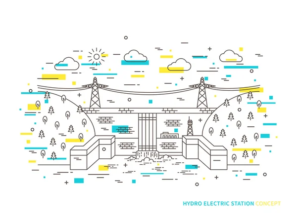 Linear hydro electric station — Stock Vector