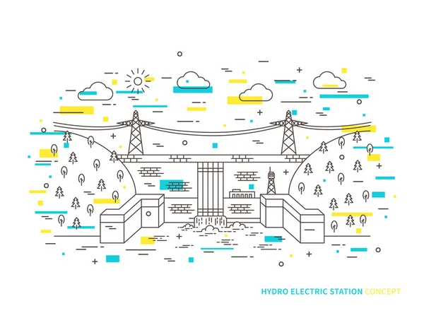 Estação hidroeléctrica linear —  Vetores de Stock