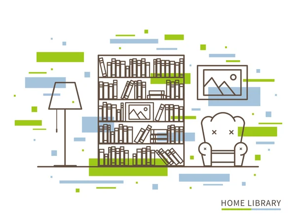 Diseñador moderno hogar biblioteca interior — Vector de stock