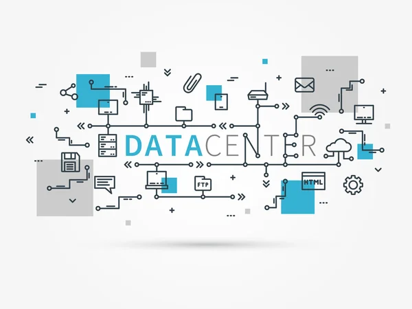 Datové centrum lineární koncept barva — Stockový vektor