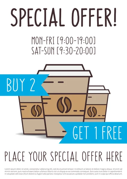 Speciale aanbieding voor café (buy 2 get 1 gratis) creatief concept. — Stockvector