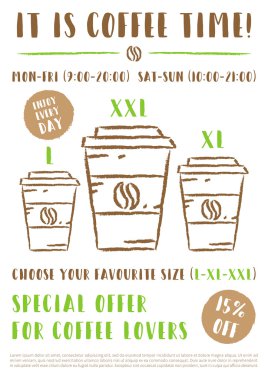 Kahve promosyon posteri vektör şablonu.