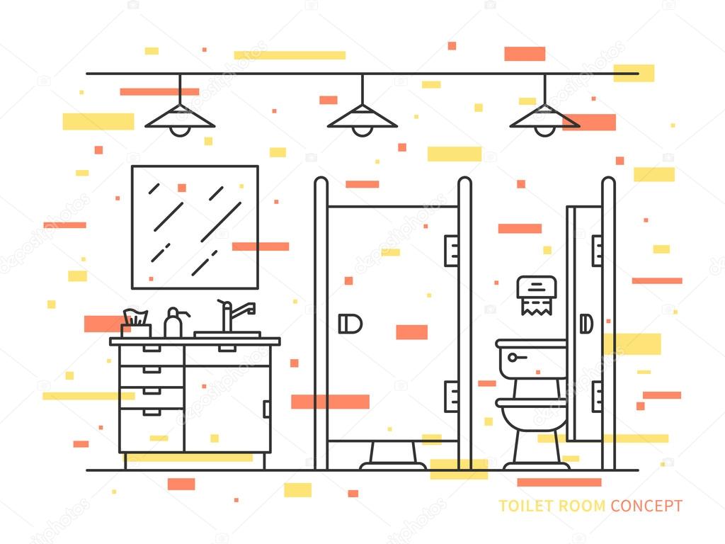 Ilustración de vector de sala de aseo. Concepto de arte baño público