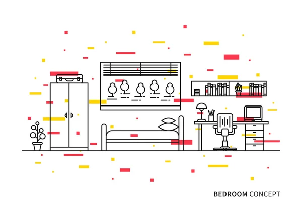 Ilustrasi interior kamar tidur - Stok Vektor