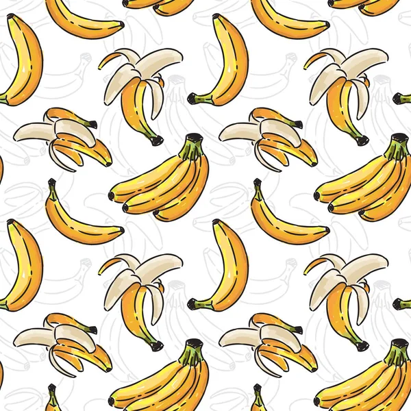 Yellow Bananas Vector Seamless Pattern White Background Pattern Bright Bananas — Stock Vector