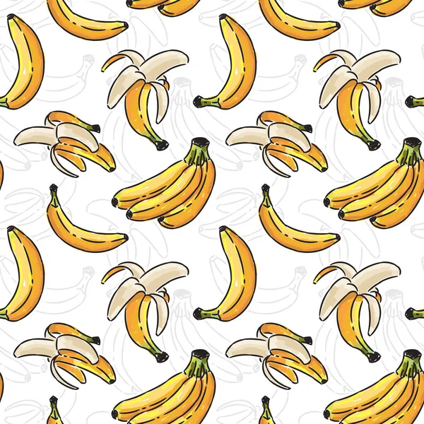 Gelbe Bananen Vektorloses Muster Auf Weißem Hintergrund Muster Mit Hellen Vektorgrafiken