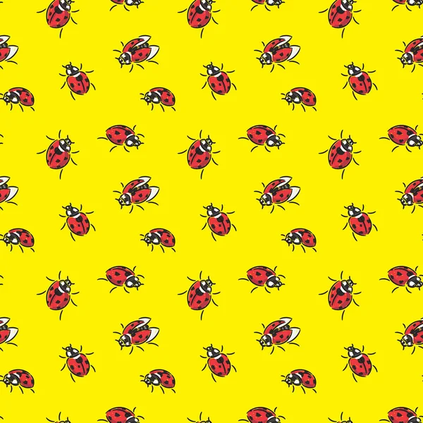 Coccinelles Vecteur Motif Sans Couture Sur Fond Jaune Modèle Créatif Illustrations De Stock Libres De Droits