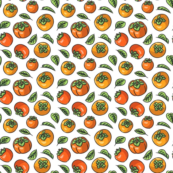 Coloré Persimmon Fruits Vecteur Motif Sans Couture Sur Fond Blanc Vecteurs De Stock Libres De Droits