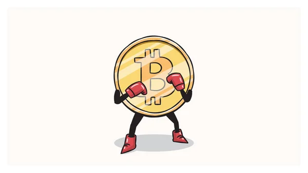 Boxer Bitcoin con guanti da boxe illustrazione del personaggio Illustrazione Stock