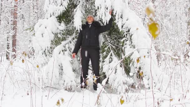 Menina na floresta de inverno — Vídeo de Stock