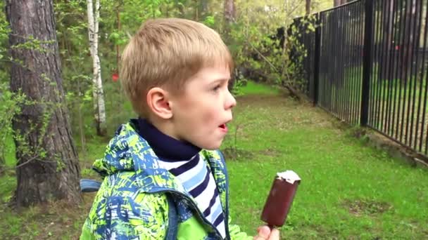 Criança comendo sorvete no parque — Vídeo de Stock