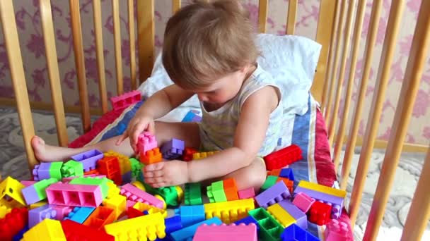 Criança jogando construtor . — Vídeo de Stock