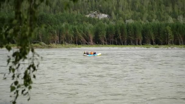Gente haciendo rafting en un río de montaña — Vídeo de stock
