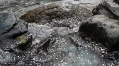 bir dağ nehir taşları üzerinde su akar