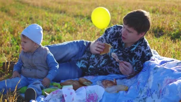 Familienpicknick auf dem Feld — Stockvideo