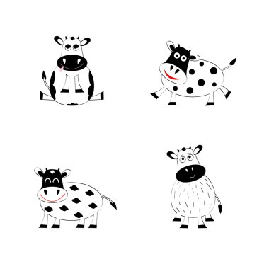 Çizgi film siyah beyaz inekler vektör