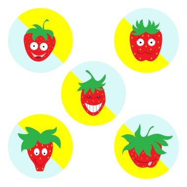 Komik çilek vektör. Çilek simgeler soyut.