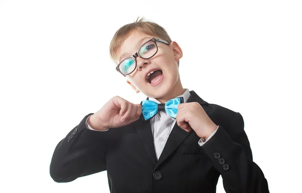 Jovem menino bonito no fundo branco — Fotografia de Stock