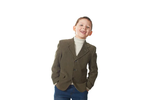 Retrato de menino alegre isolado sobre fundo branco — Fotografia de Stock