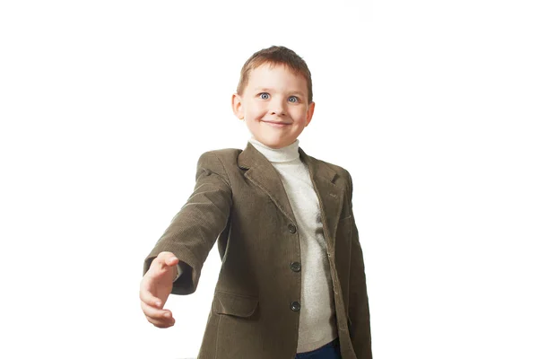 Retrato de menino alegre isolado sobre fundo branco — Fotografia de Stock