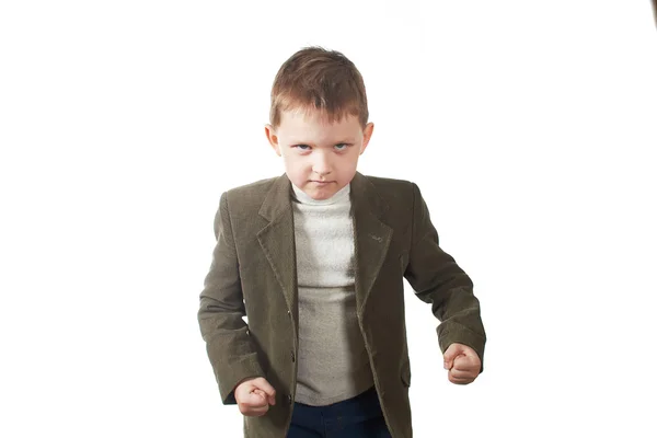 Retrato de menino alegre isolado sobre fundo branco — Fotografia de Stock