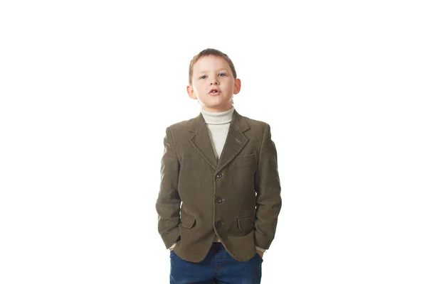 Retrato de menino alegre isolado sobre fundo branco — Fotografia de Stock