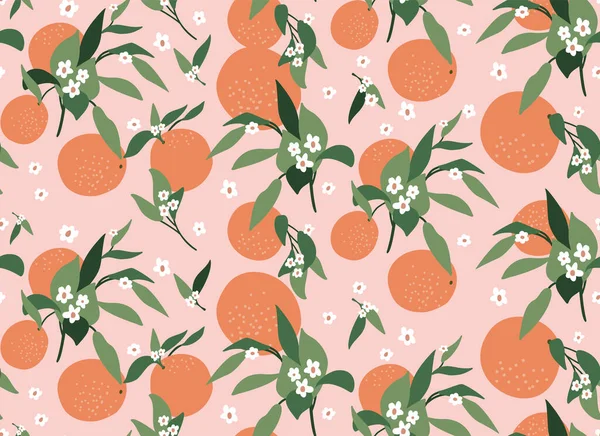 Oranžový květinový vzor. Abstraktní větve oranžové, listy a barva růžové pozadí. Moderní exotické vzory pro papír, obaly, tkaniny, interiérové dekorace a další uživatele. — Stockový vektor