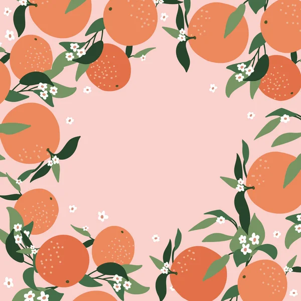 Postal de ramas abstractas de color naranja, hojas y fondo rosa. Naturaleza vector de fondo. Adecuado para postales, fondos, pegatinas, decoración de interiores y otros usuarios. — Vector de stock