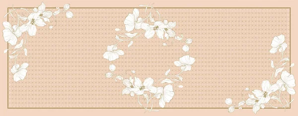 Elma çiçekli ipek eşarp. El çizimi çiçek unsurları olan soyut, pürüzsüz vektör deseni. Çiçekli zarif renkli ipek eşarp. Boyut 180x70.