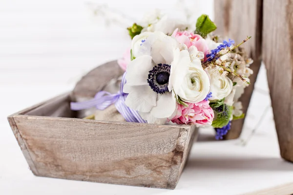 Beautifull spring bouquet in the basket