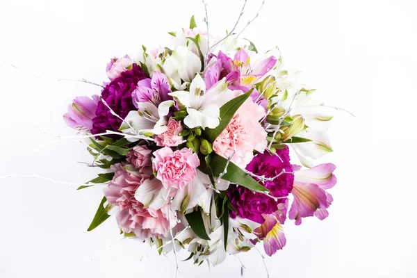 Bouquet from pink and purple gillyflowers and alstroemeria on wh Stock Picture