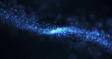 Mavi ışık parçacıklarının büyüleyici bir görüntüsü karanlık bir arkaplan boyunca çağlayarak hareket ve derinlik hissi ile galaksi benzeri bir görünüm yaratıyor..