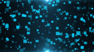 Parlayan mavi piksellerin koyu bir arkaplandan aşağı yuvarlandığı büyüleyici bir dijital sahne. Dağınık pikseller büyüleyici, fütüristik bir ortam yaratır..